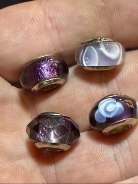 925 sterling silver core Murano glass European style charm beads set of 4